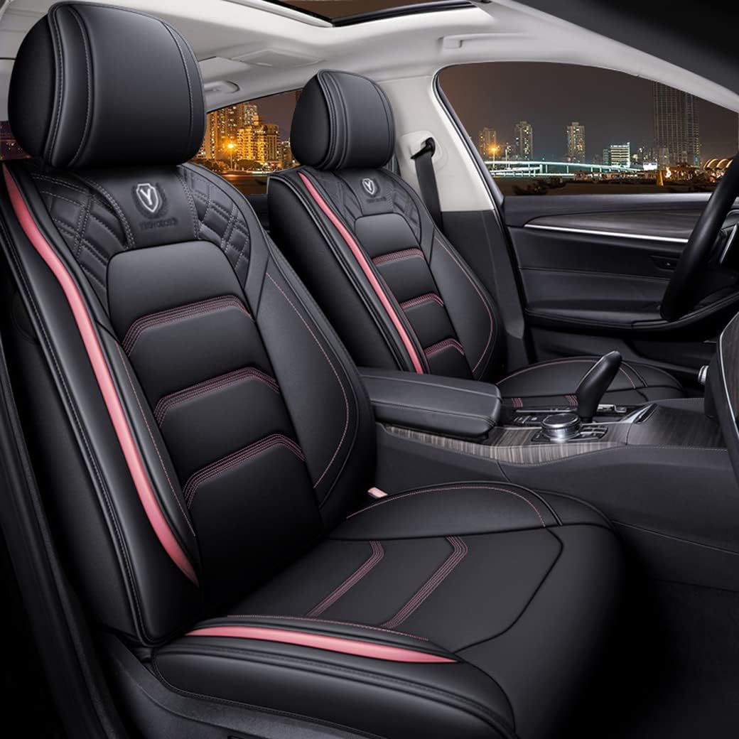 Pink White Leather Car Seat Covers 5 Seats Full Set U599