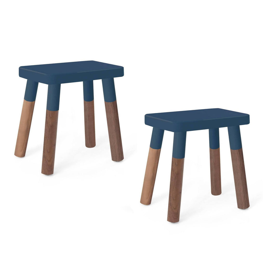Set of 2 Wood Veneer Kids Chairs Walnut/Deep Blue M9261