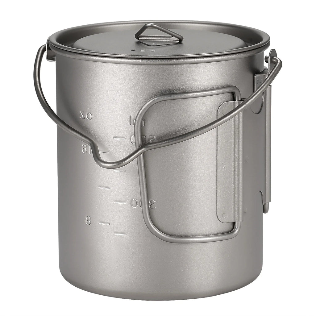 Ultralight 750ml Titanium Pot with Lid and Foldable Handle N821