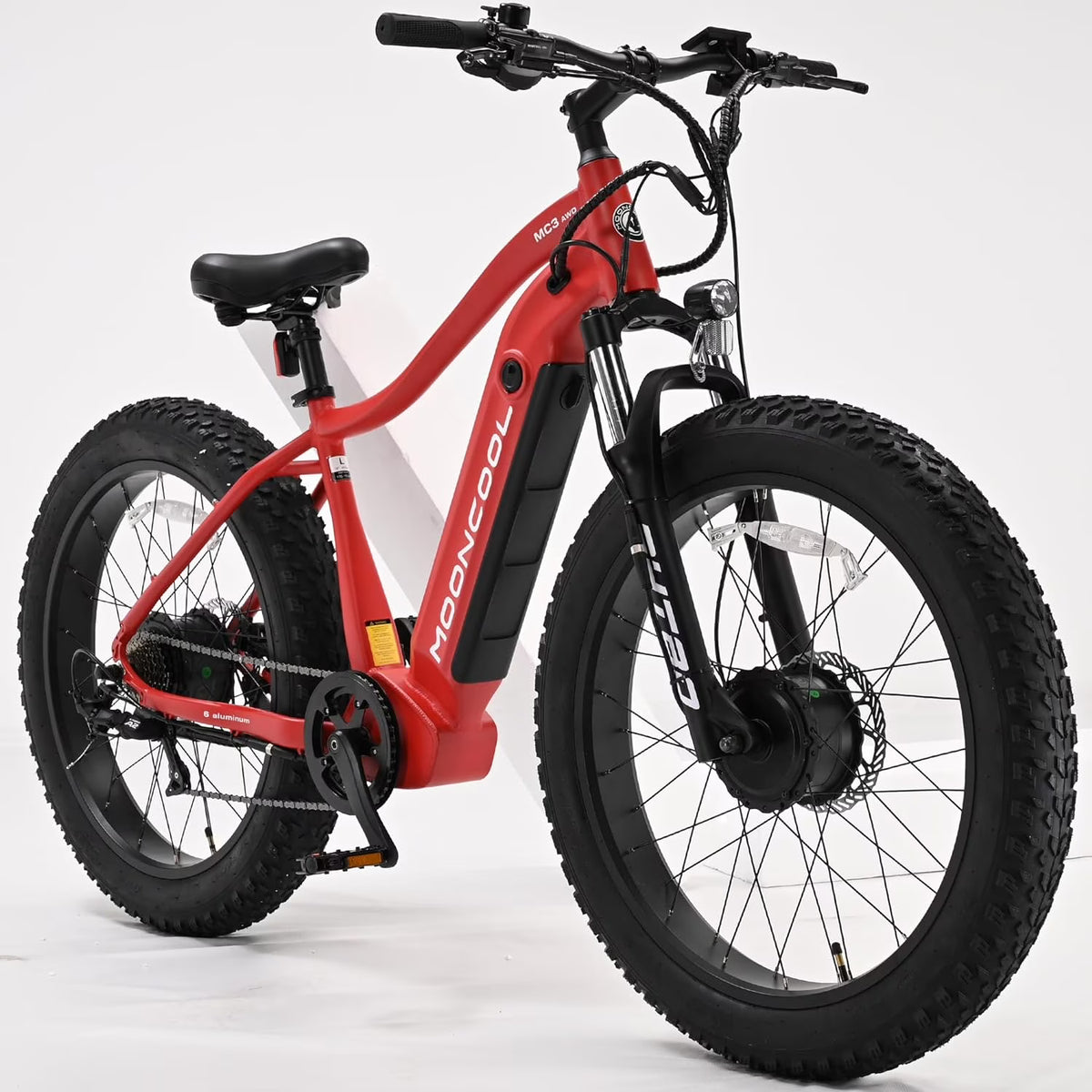 Adult Electric Mountain Bike AWD 26"x 4" Fat Tire 48V 15Ah 500W Dual Motor 7-Speed O8742