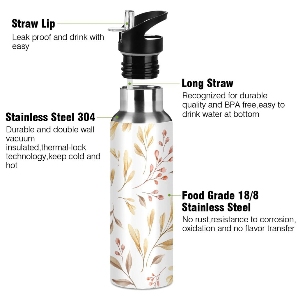 Yellow Leaves Stainless Steel Insulated Water Bottle with Straw Lid G55574