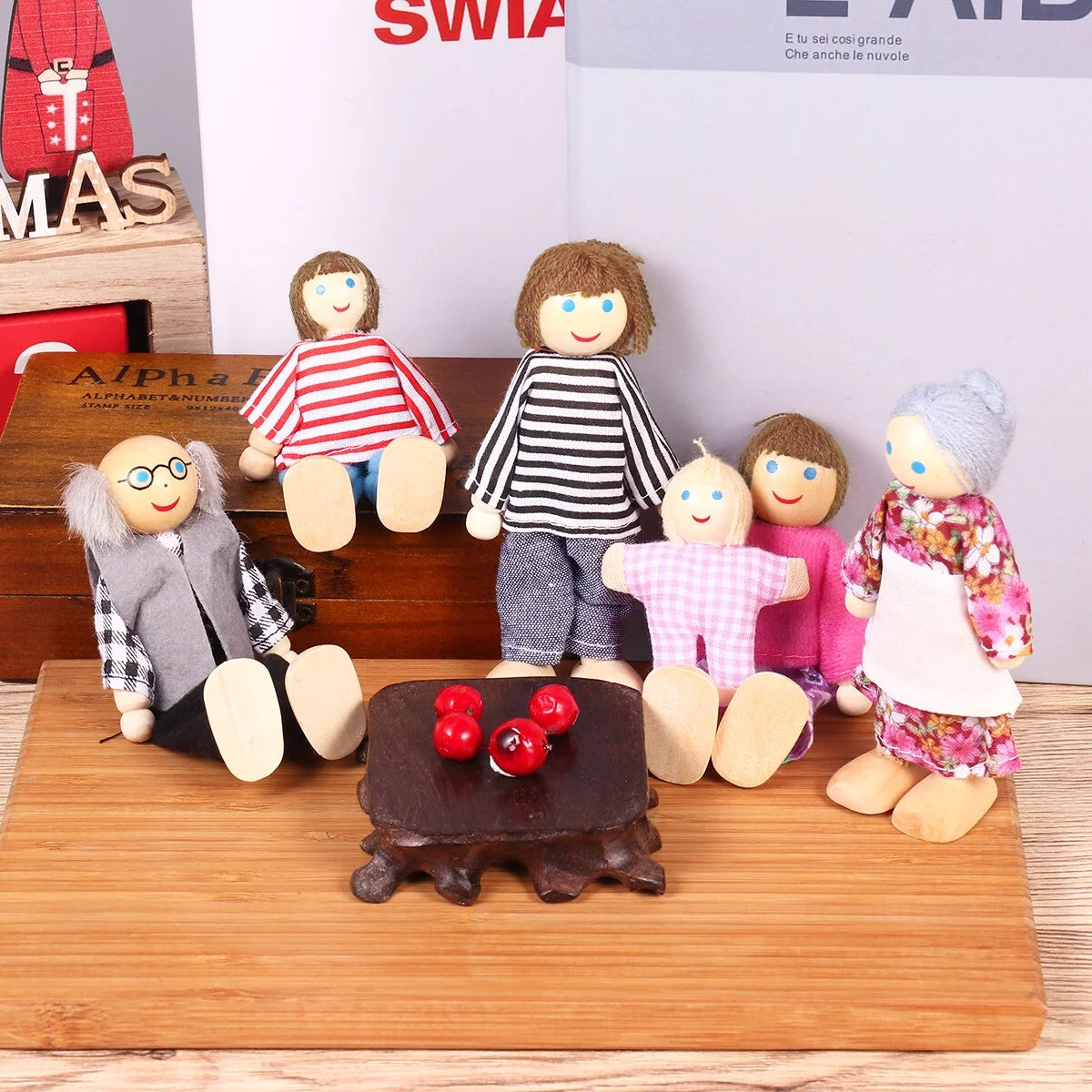 7 Pieces Wooden Dollhouse Family Set Mini People Figures V397
