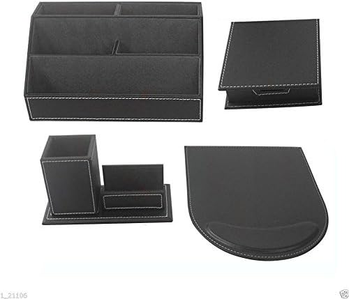 5 Pcs Desk Organizer Set with Tissue Box Cover, Mouse Pad, Holders J60671