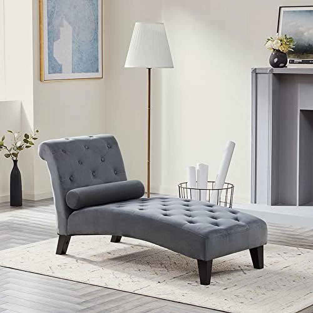 Beige Upholstered Chaise Lounge Sofa with Button Tufted Back and Hardwood Legs B271