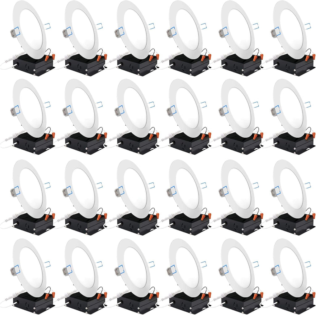 24 Pack 4 Inch Ultra Thin LED Recessed Ceiling Lights, 3000K Warm White, Dimmable 10W, 650 LM, Smooth Trim Damp Rated F937