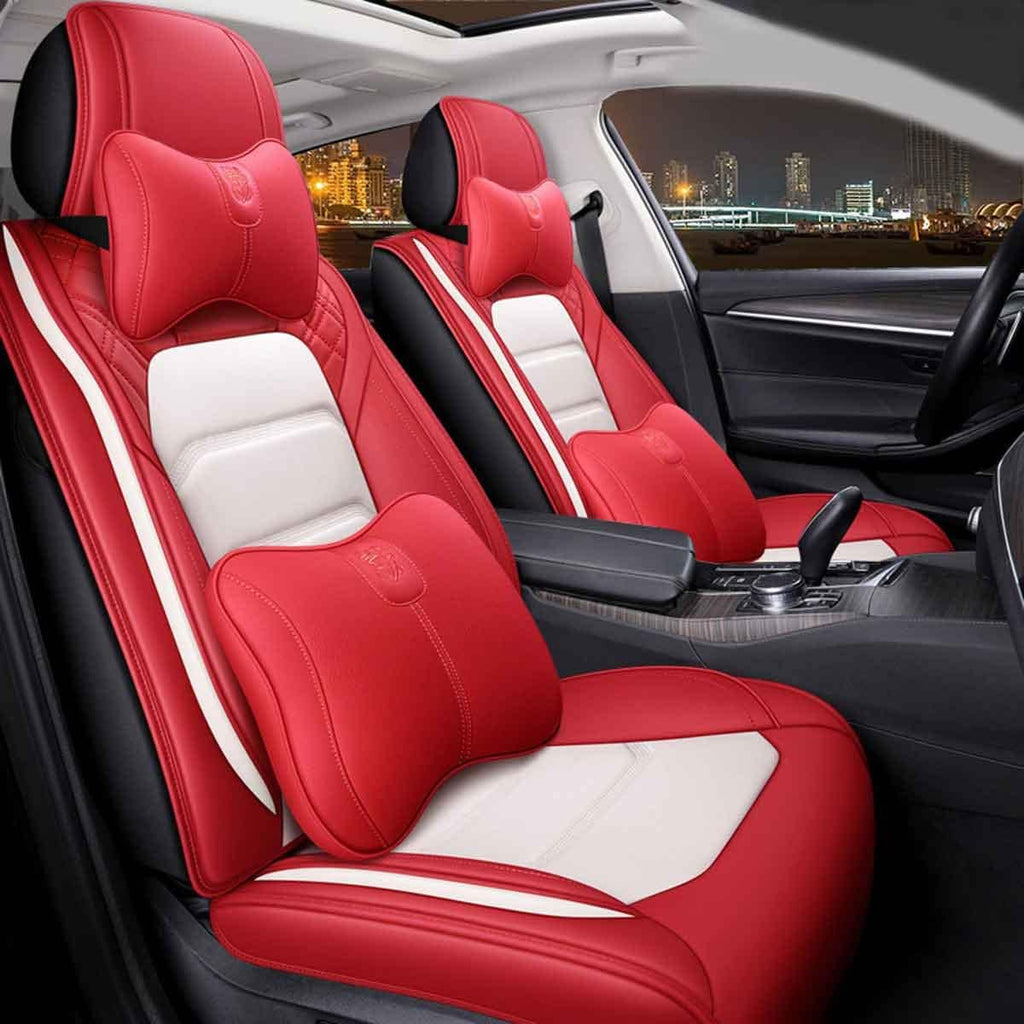 Black - Red Leather Car Seat Covers 5 Seats Full Set T971