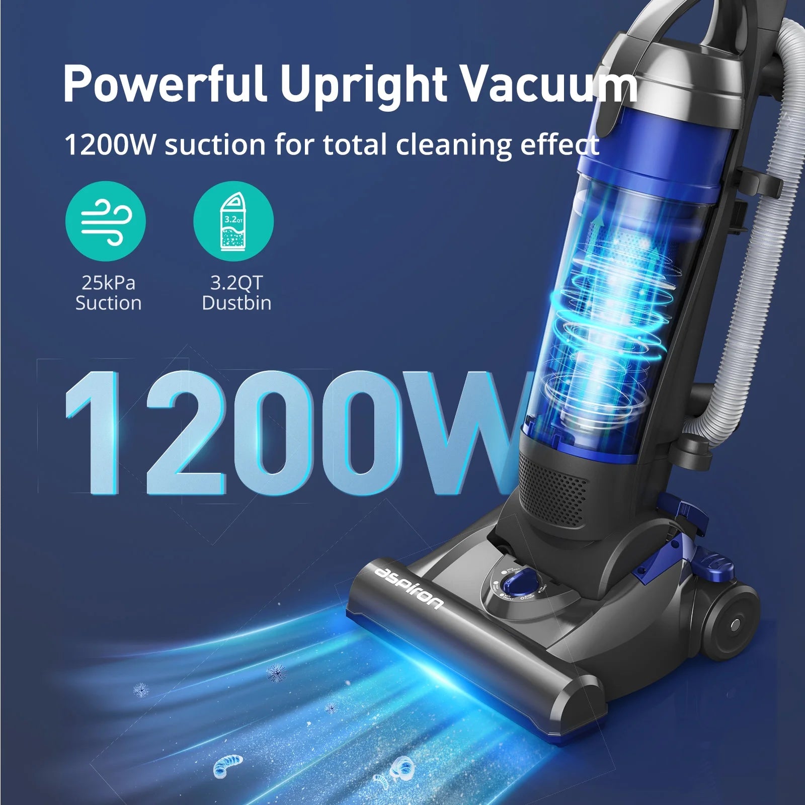 Aspiron Bagless Upright Vacuum Cleaner, 25Kpa, 3L Dust Cup O5645
