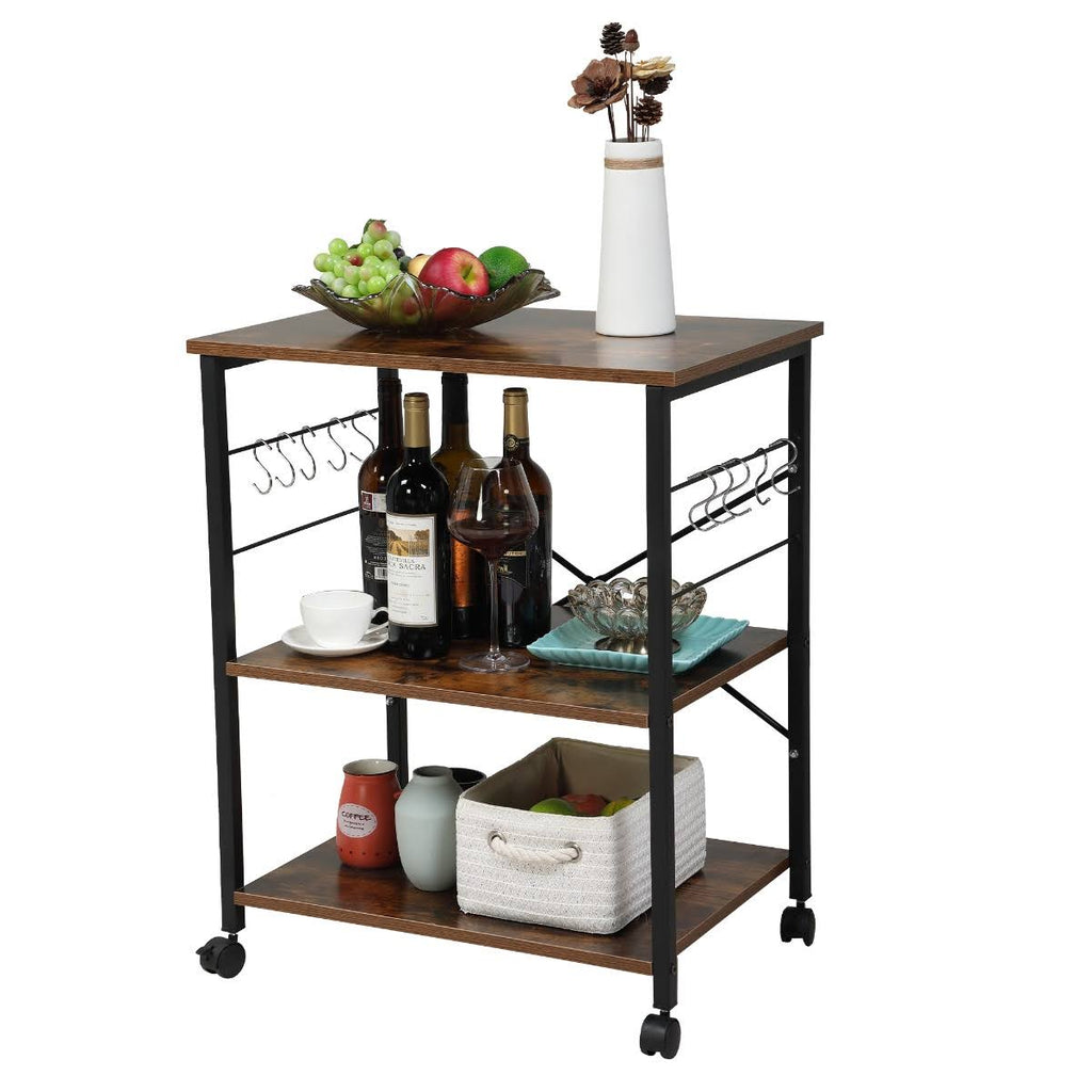 3-Tier Wood Kitchen Cart with Storage Space on Wheels D332945