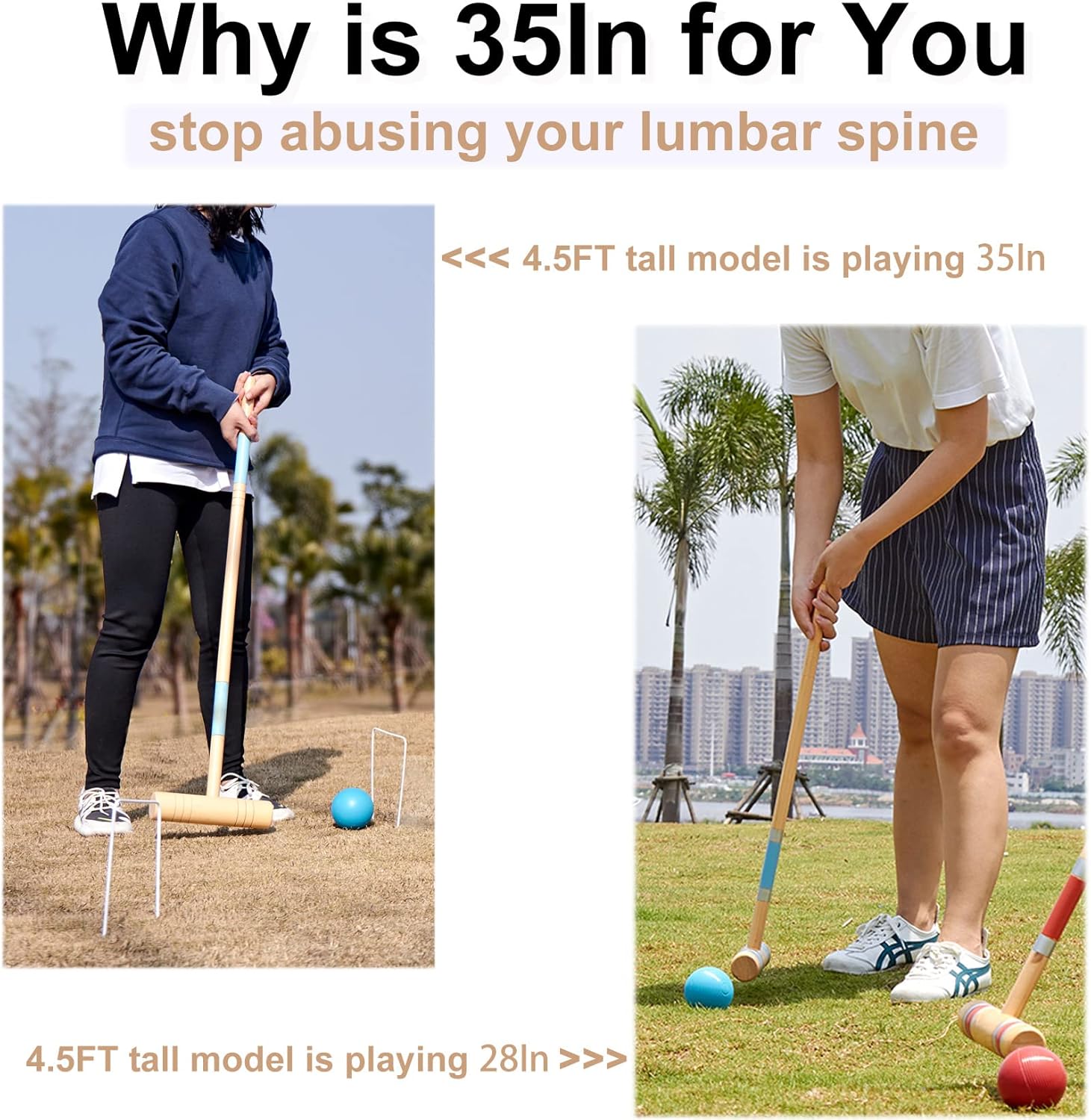 35In Six Players Croquet Set with Pine Wooden Mallets, Colored Ball, Wickets, Stakes, Large Carry Bag D77328