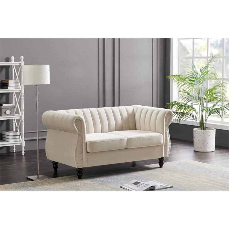 Ivory Velvet Loveseat A153351