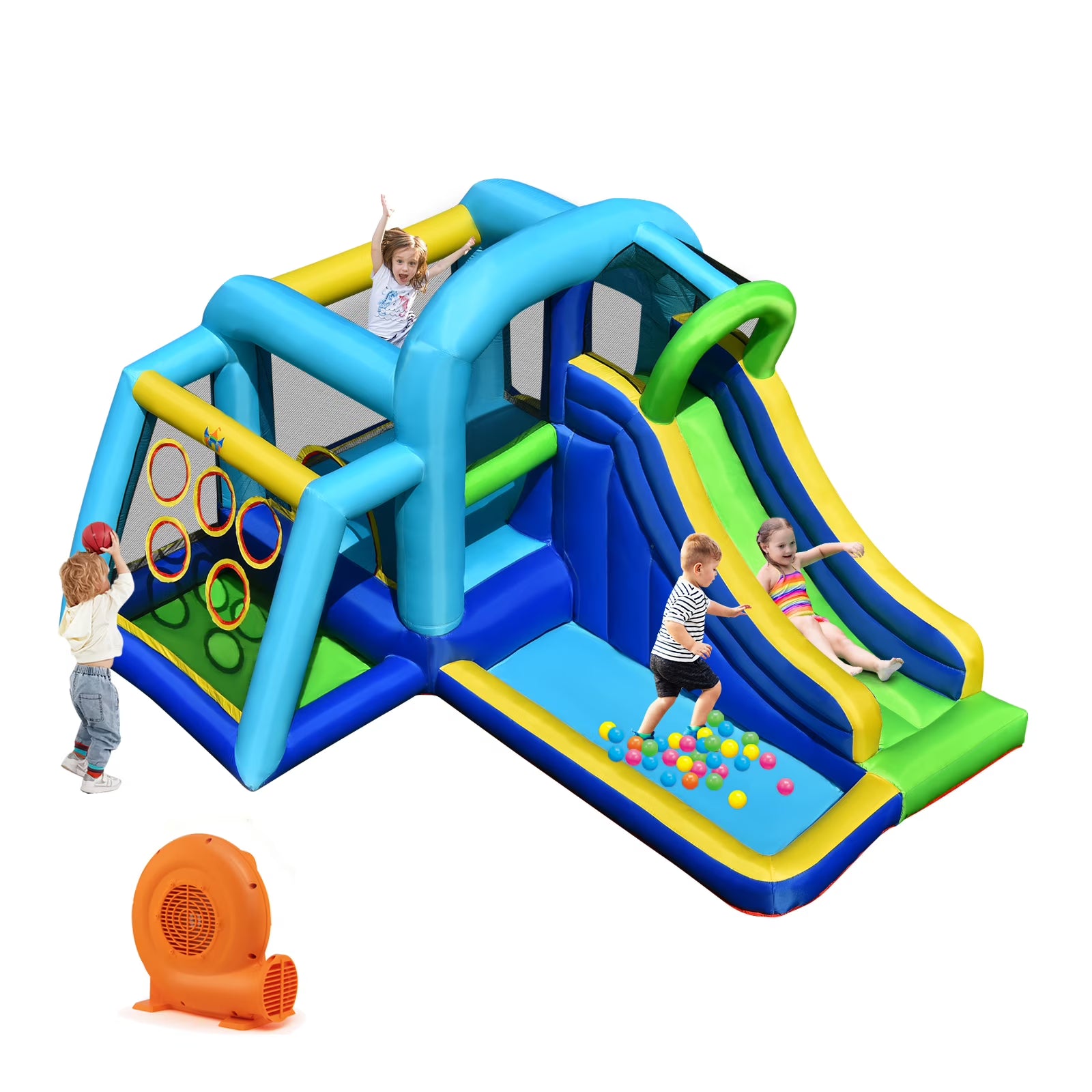 Inflatable Bouncer Climbing Bounce House Kids Slide Park Ball Pit with 550W Blower J981790