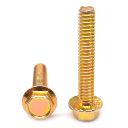 3/8-16 x 5/8 Coarse Thread Grade 5 Hex Flange Screw with Serration Medium Carbon Steel Yellow Zinc Plated Pk 1000 L844