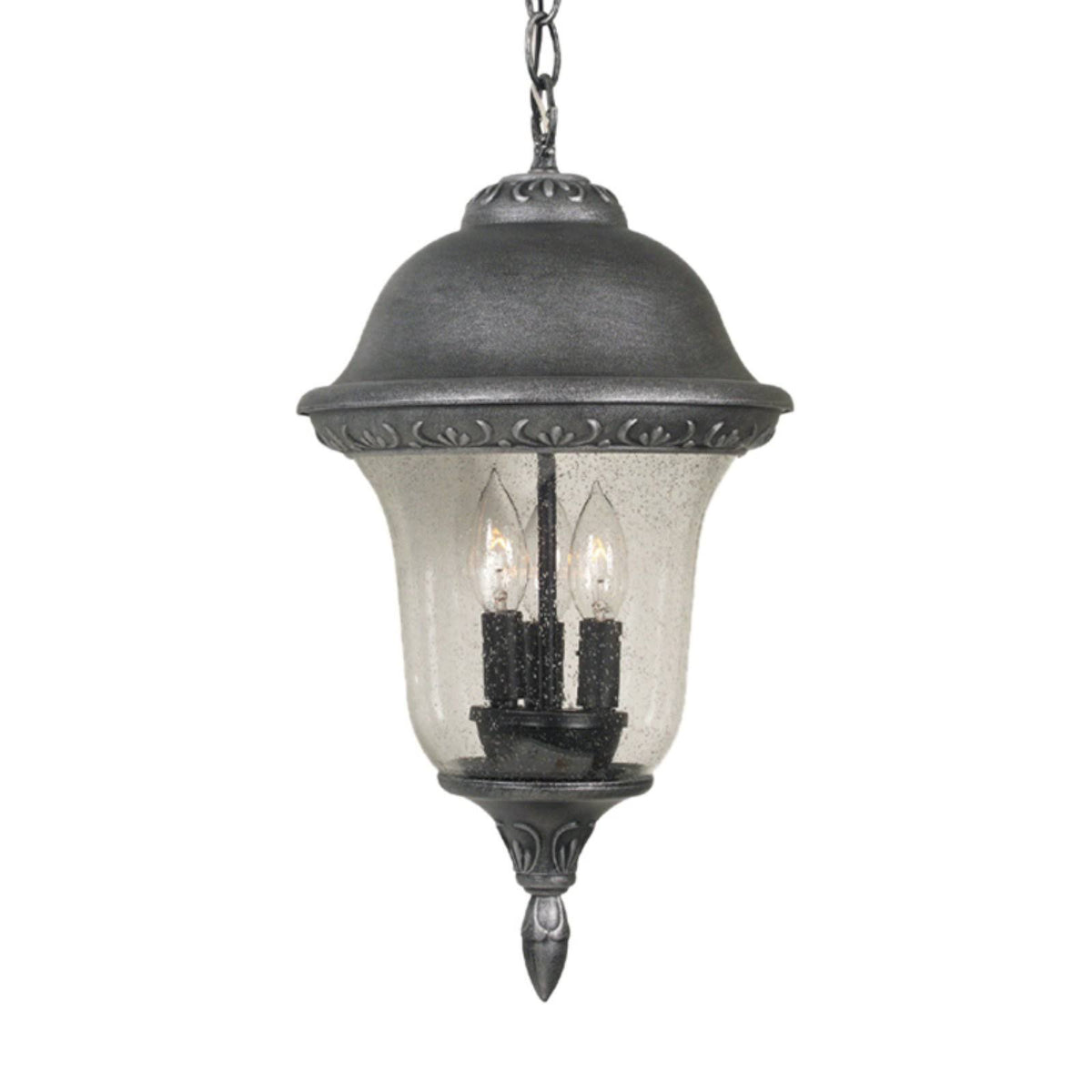 Large Chain Pendent Light with Clear Seedy Glass Swedish Silver D1139