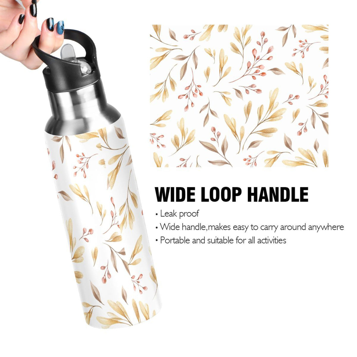 Yellow Leaves Stainless Steel Insulated Water Bottle with Straw Lid G55574
