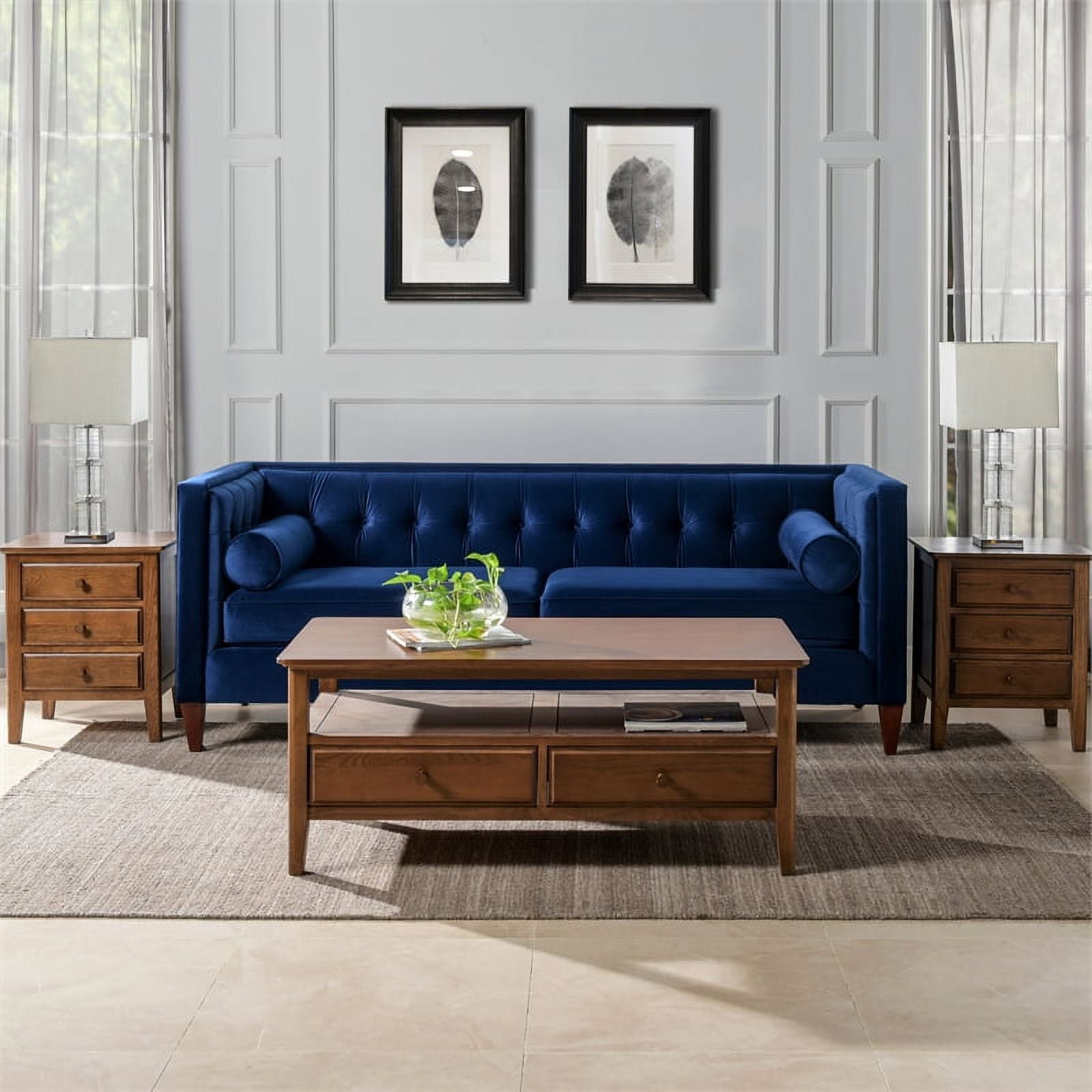 Navy Blue Tufted Tuxedo Sofa S29412