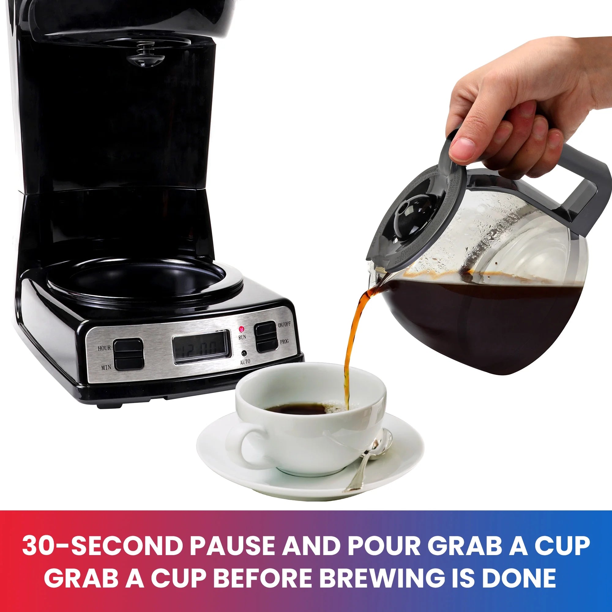 12-Cup 1.8 L Programmable Coffee Maker with Filter Black and Silver V86422