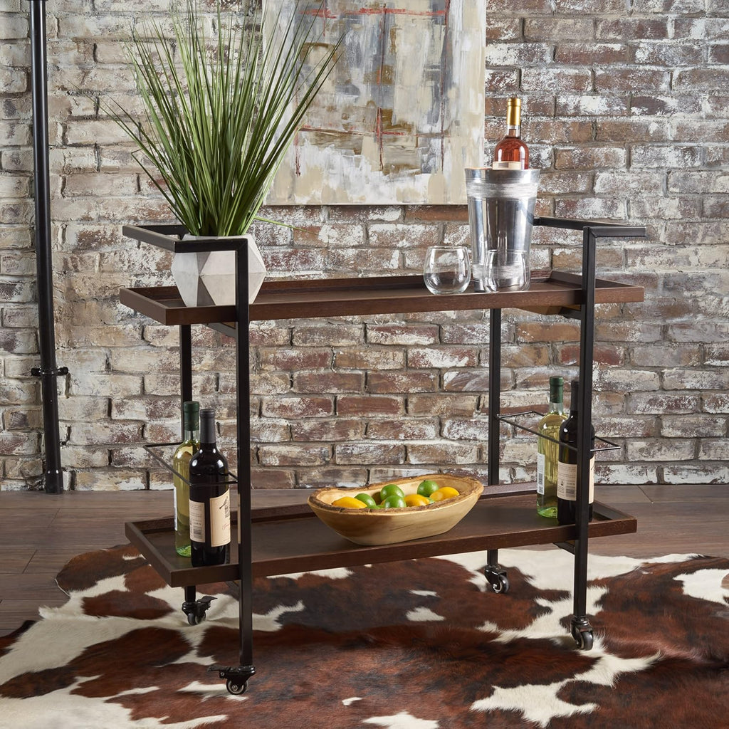 Dark Walnut Wooden Bar Cart C74823