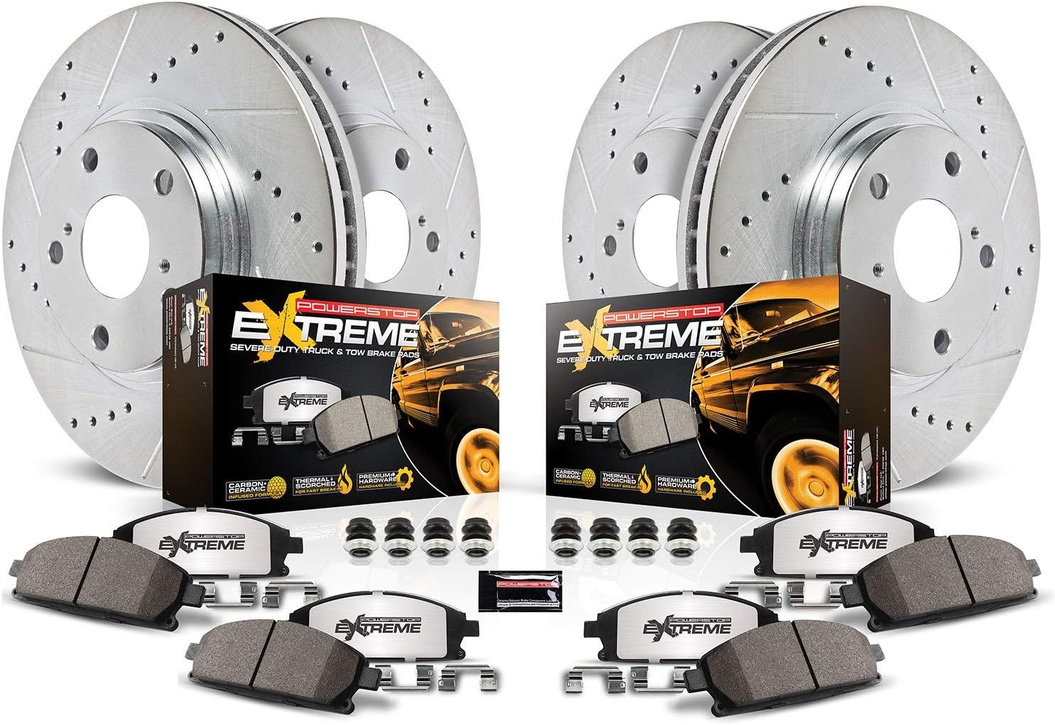 Carbon Fiber Ceramic Brake Pads and Drilled Slotted Brake Rotors C1196