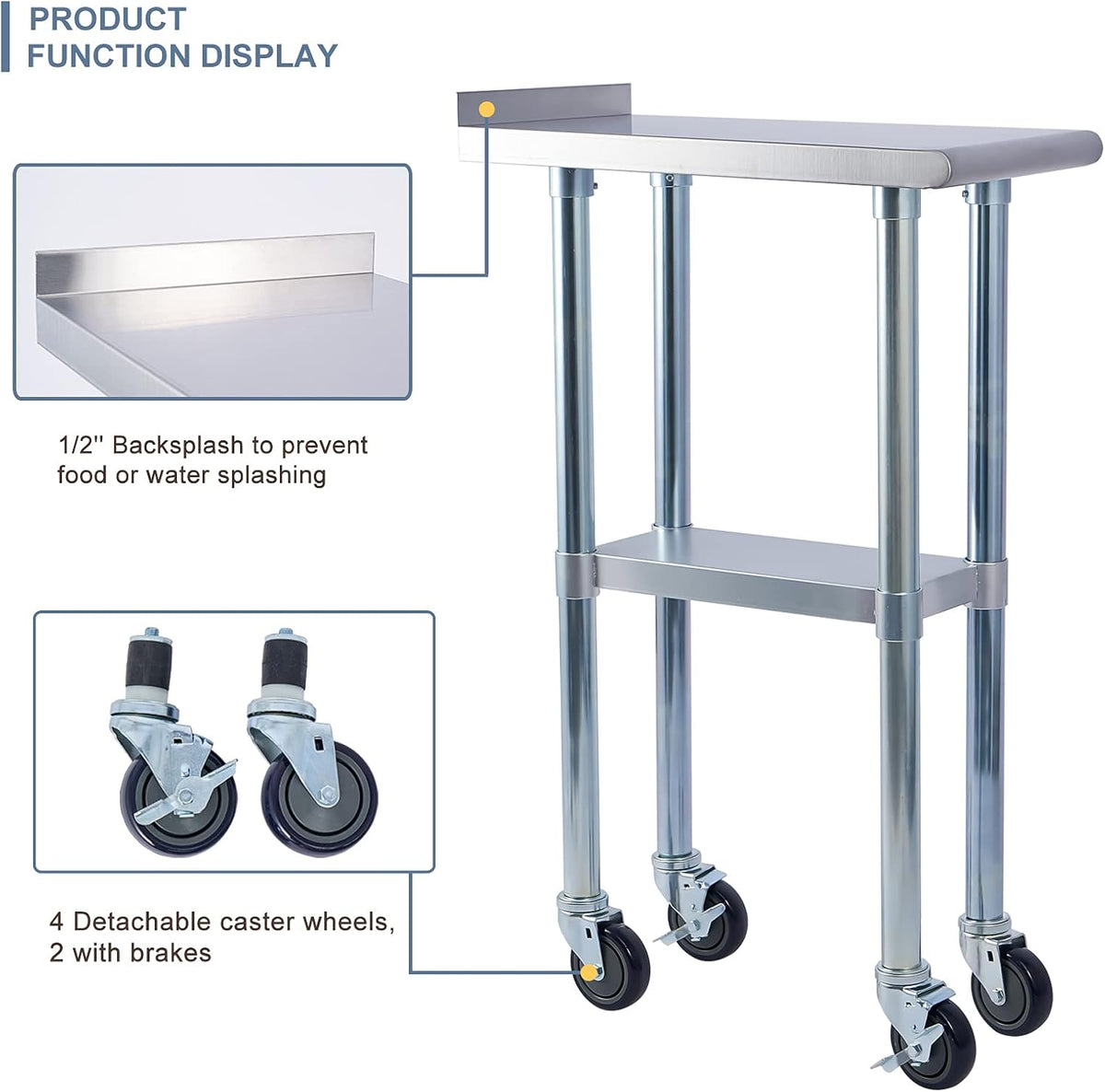 Stainless Steel 24 x 18 Inches Worktable with Backsplash F29894