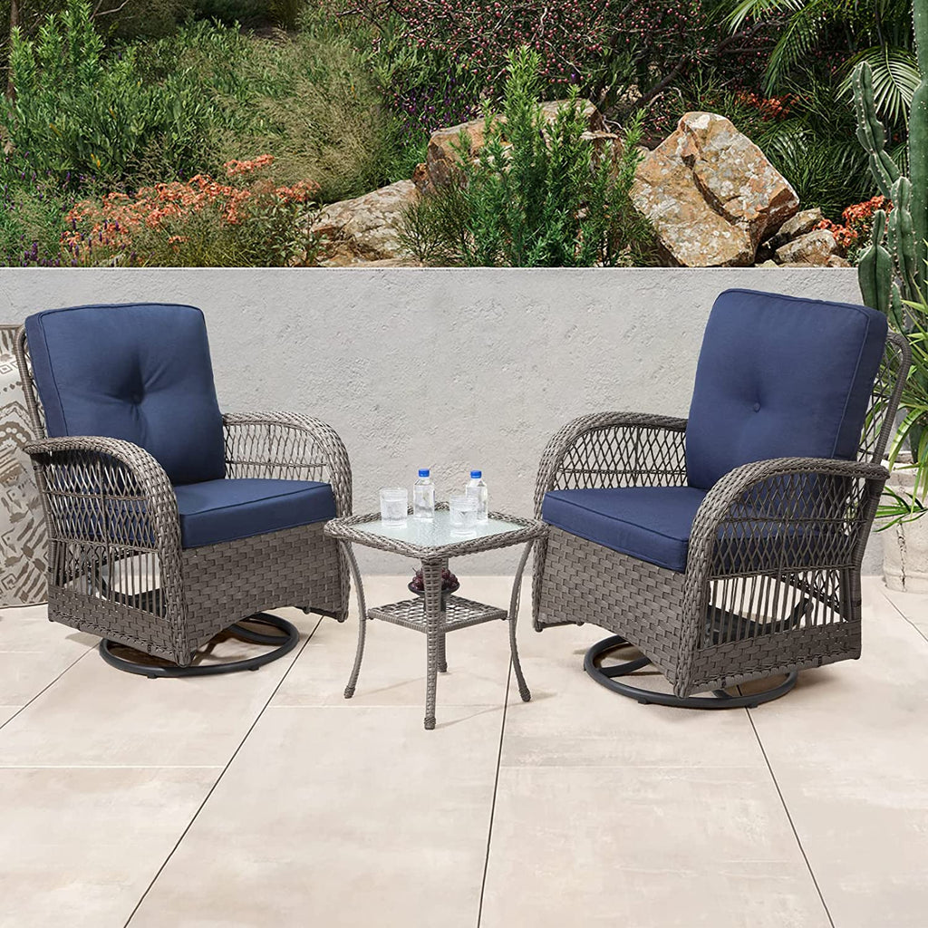 3 Piece Wicker Patio Bistro Set with Fabric Cushions L730