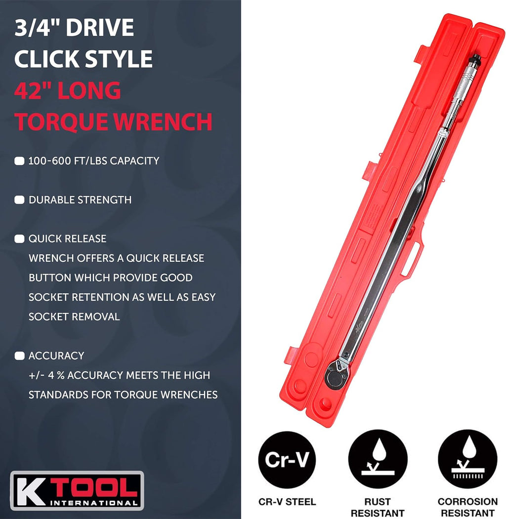 3/4 Drive Click Style 42 Long Torque Wrench, 100-600 ft/lbs X55682