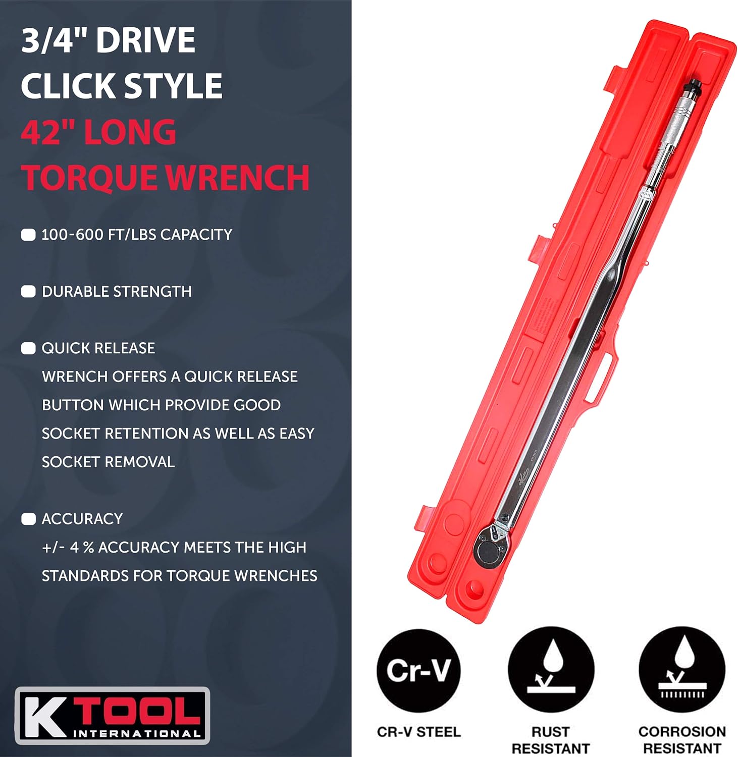 3/4 Drive Click Style 42 Long Torque Wrench, 100-600 ft/lbs X55682