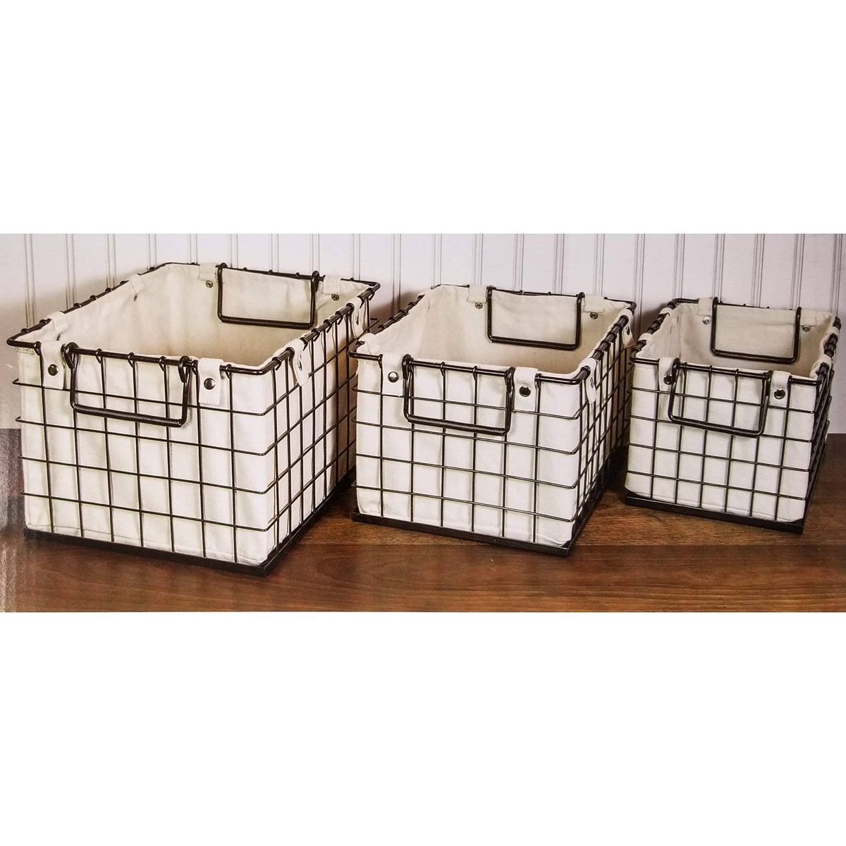 3-Piece Wire Decorative Storage Baskets with Removable Canvas Liners M920997
