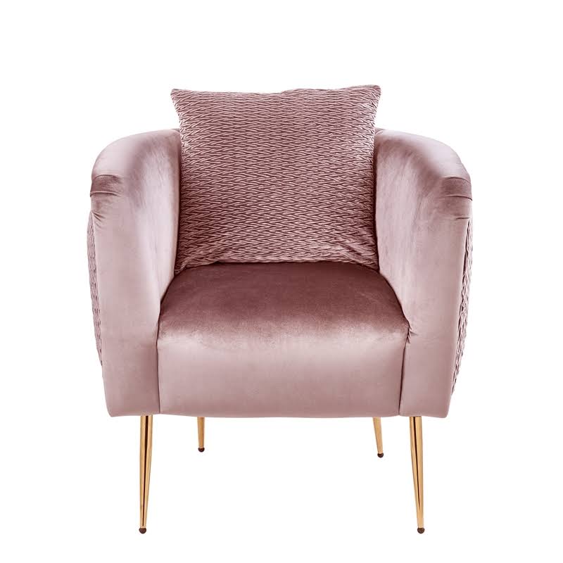 Blush Pink Velvet Barrel Accent Chair with Metal Legs G41992
