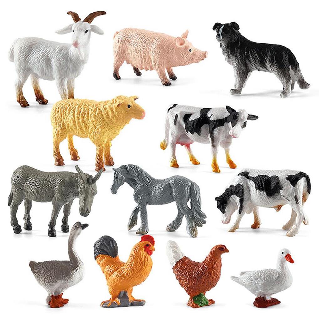 12Pcs Simulation Farm Animals Figurines E813