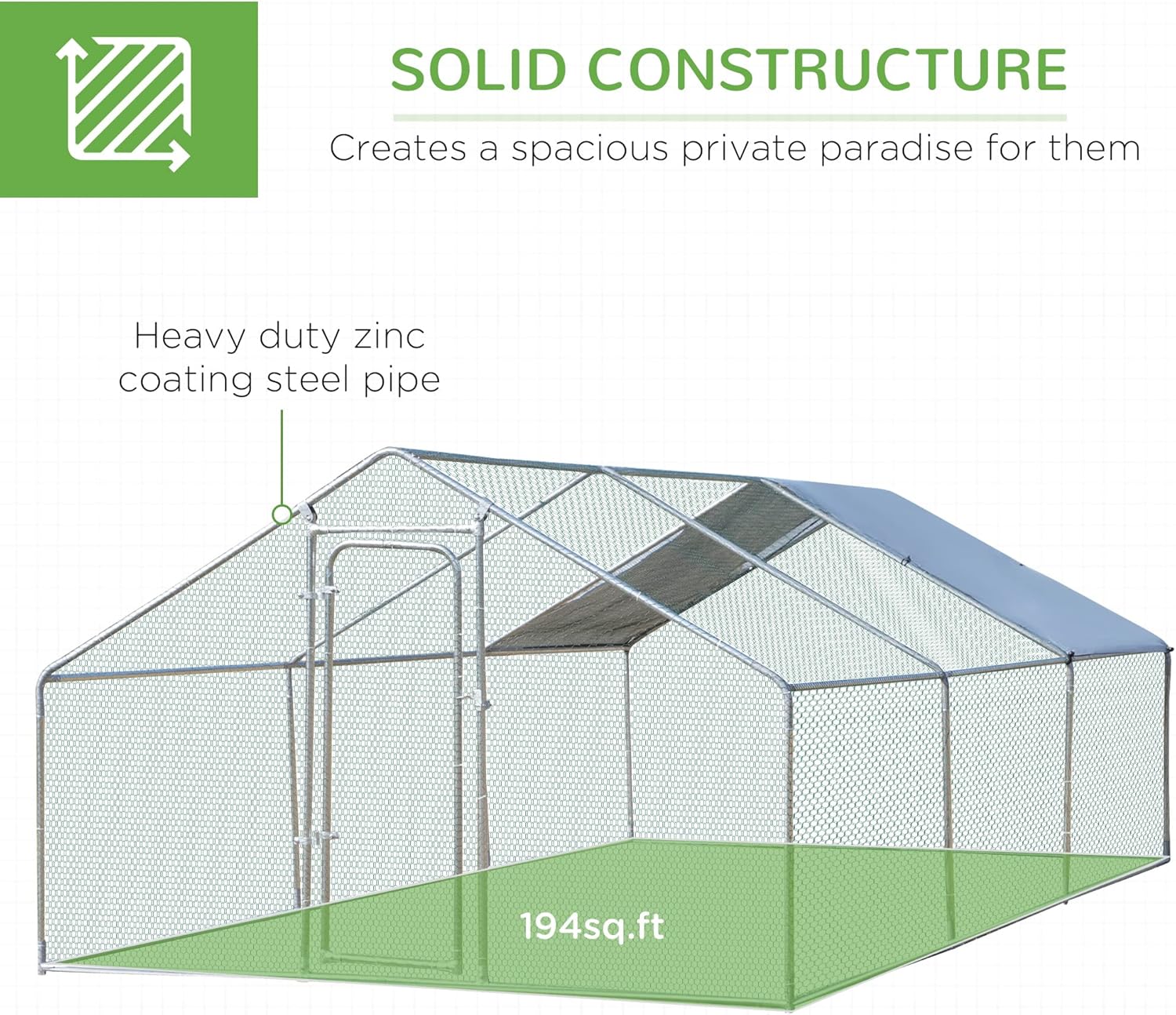 Large Metal Chicken Coop 3 Rooms Walk-in Enclosure 10' x 20' x 6.5' R703018