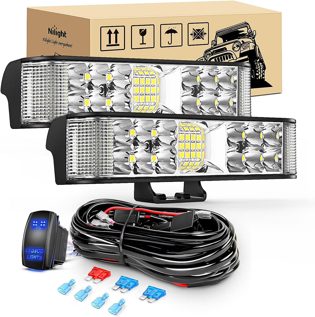 2PCS 6.5 Inch 60W LED Light Bar/Pods with Wiring Harness Kit D6997