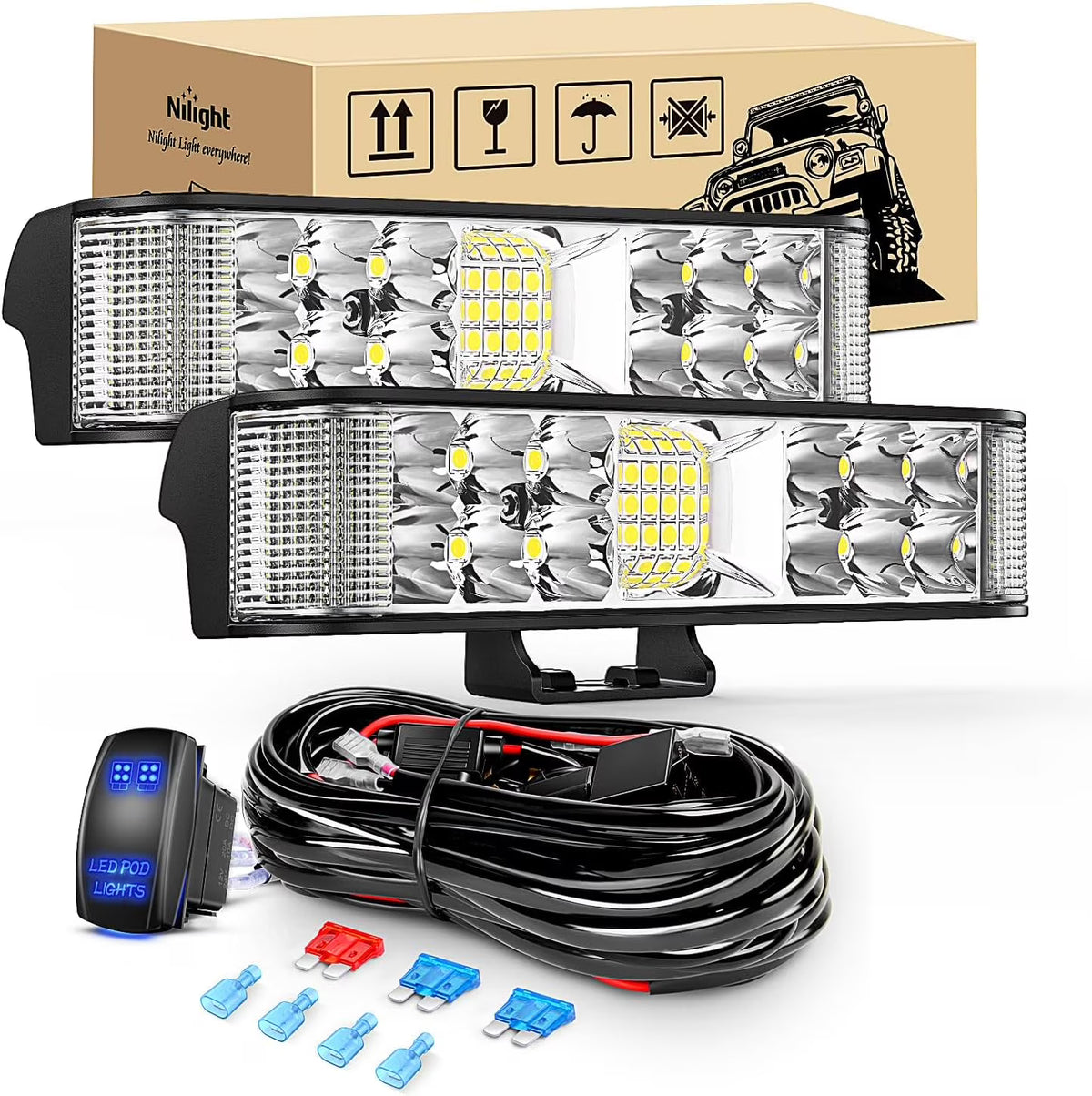2PCS 6.5 Inch 60W LED Light Bar/Pods with Wiring Harness Kit D6997