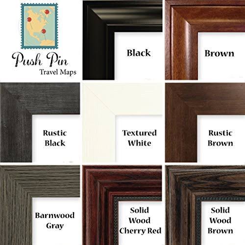 Blue Ice World Push Pin Travel Map with Brown Frame and Pins - 27.5 Inches x 39 C375390