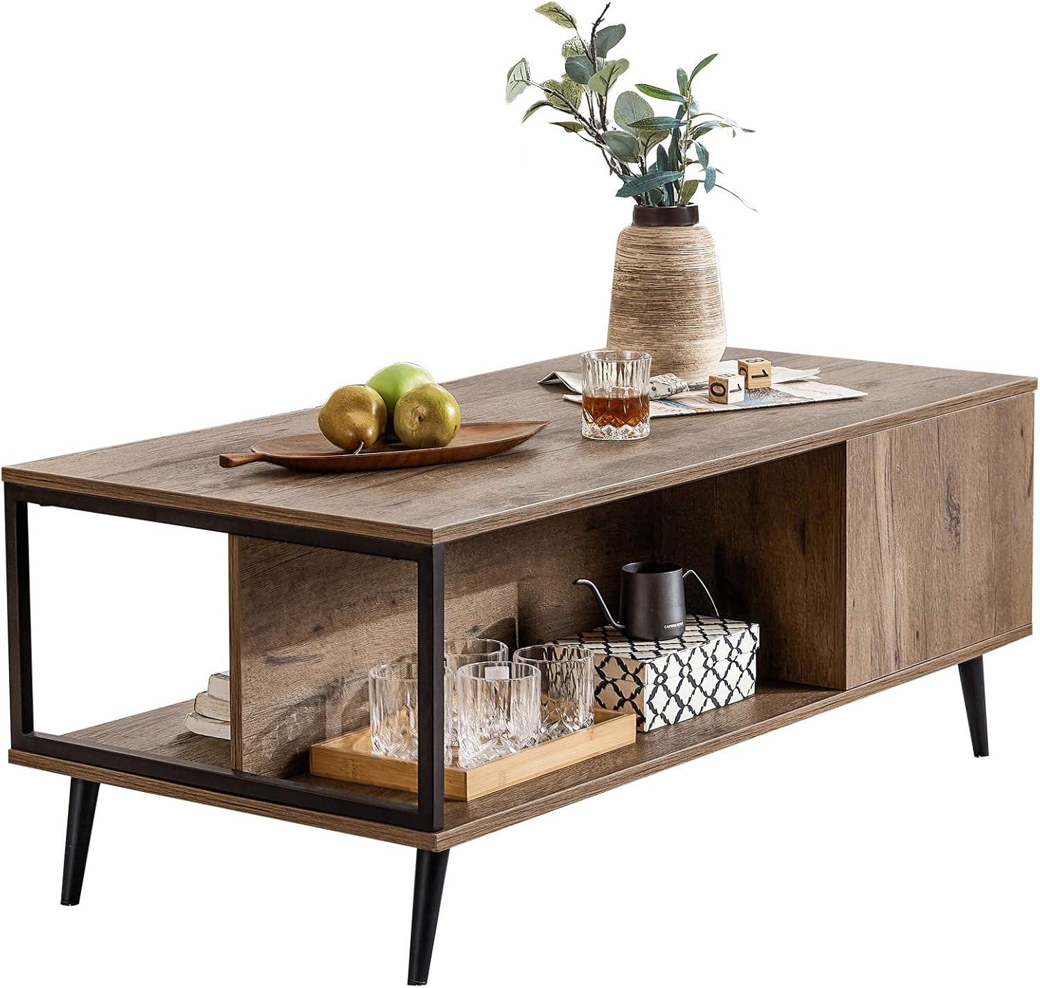 Brown Wood Coffee Table with Cabinet Door X5258