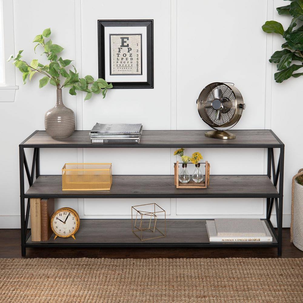 Grey Wash Metal and Wood Media Bookshelf O7267