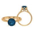 London Blue Topaz Ring with Surprise Diamond - 8 mm - 2 CT, 14K Yellow Gold, US 4.00 G72412