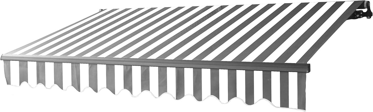 Retractable 16x10 Feet Motorized Black Frame Patio Awning, 100% Polyester Canopy, Blue/White Stripes T868