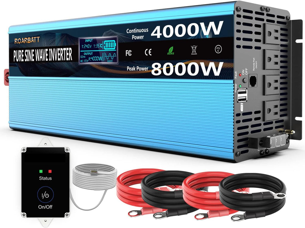 4000Watt 12V DC to AC 110V 120V Power Inverter with Remote Control 4 AC Outlets Dual USB Port R4547