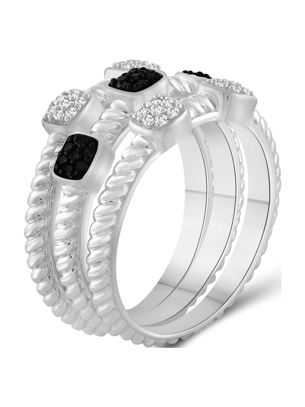 Black And White Diamond Sterling Silver Stackable Ring L920