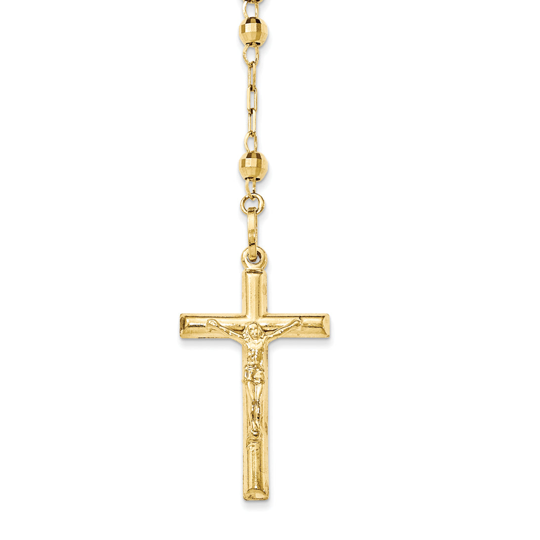 14K Yellow Gold Diamond-Cut Beaded Rosary Necklace I71207