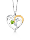 925 Two-Tone Sterling Silver Peridot and Moissanite Pendant Necklace, 1.34 Cttw, Heart Shape, 18 inch Chain C955230