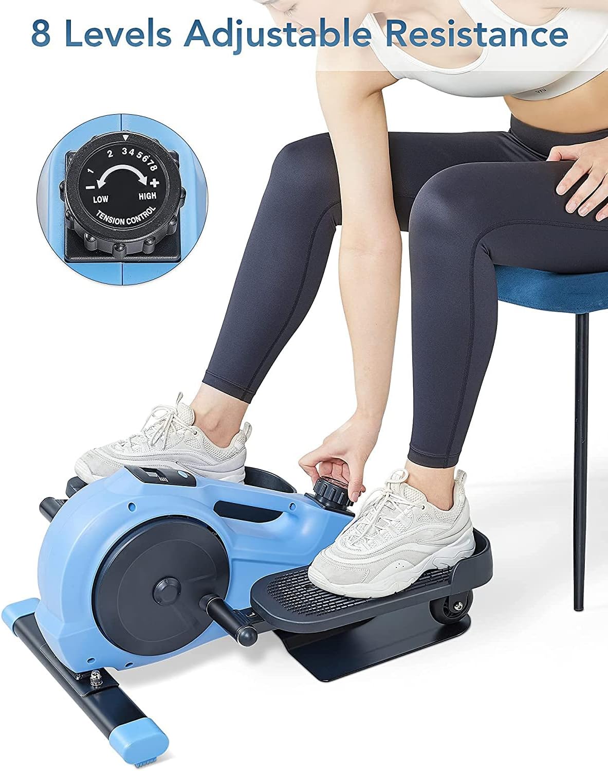 Under Desk Elliptical Pedal Exerciser with 8 Levels Adjustable Magnetic Resistance and LCD Monitor O282334