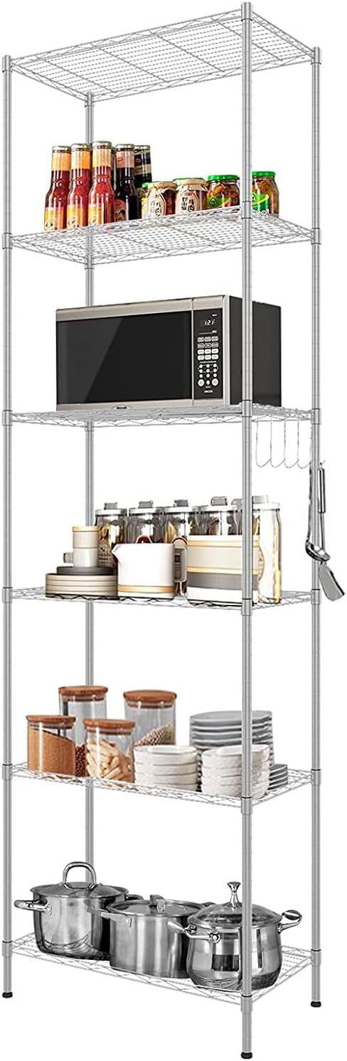 6-Shelf Heavy Duty Metal Wire Shelving Unit with Hooks X84920