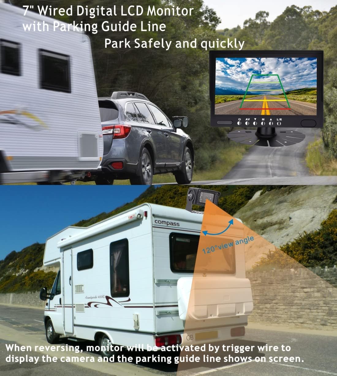 7" LCD Monitor Backup Camera System with Night Vision Waterproof Camera S471