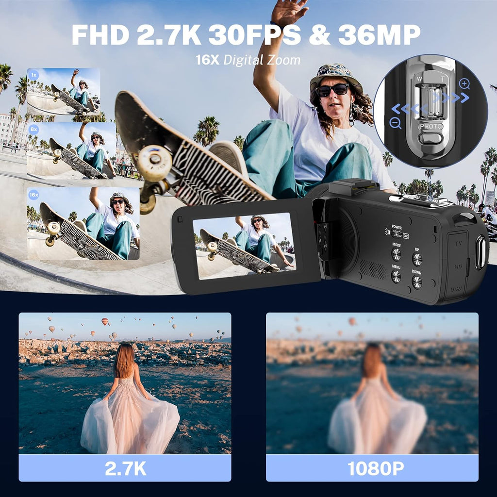 2.7K 30FPS 36MP 3.0 Inch IPS Touch Screen Camcorder with 2.4G Remote Control and Battery Charger U885345