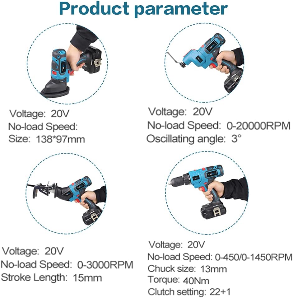 20V MAX Power Tool Combo Kit with Case, 4-Tool Attachments Drill, Reciprocating Saw, Oscillating Tool, Sander P66236