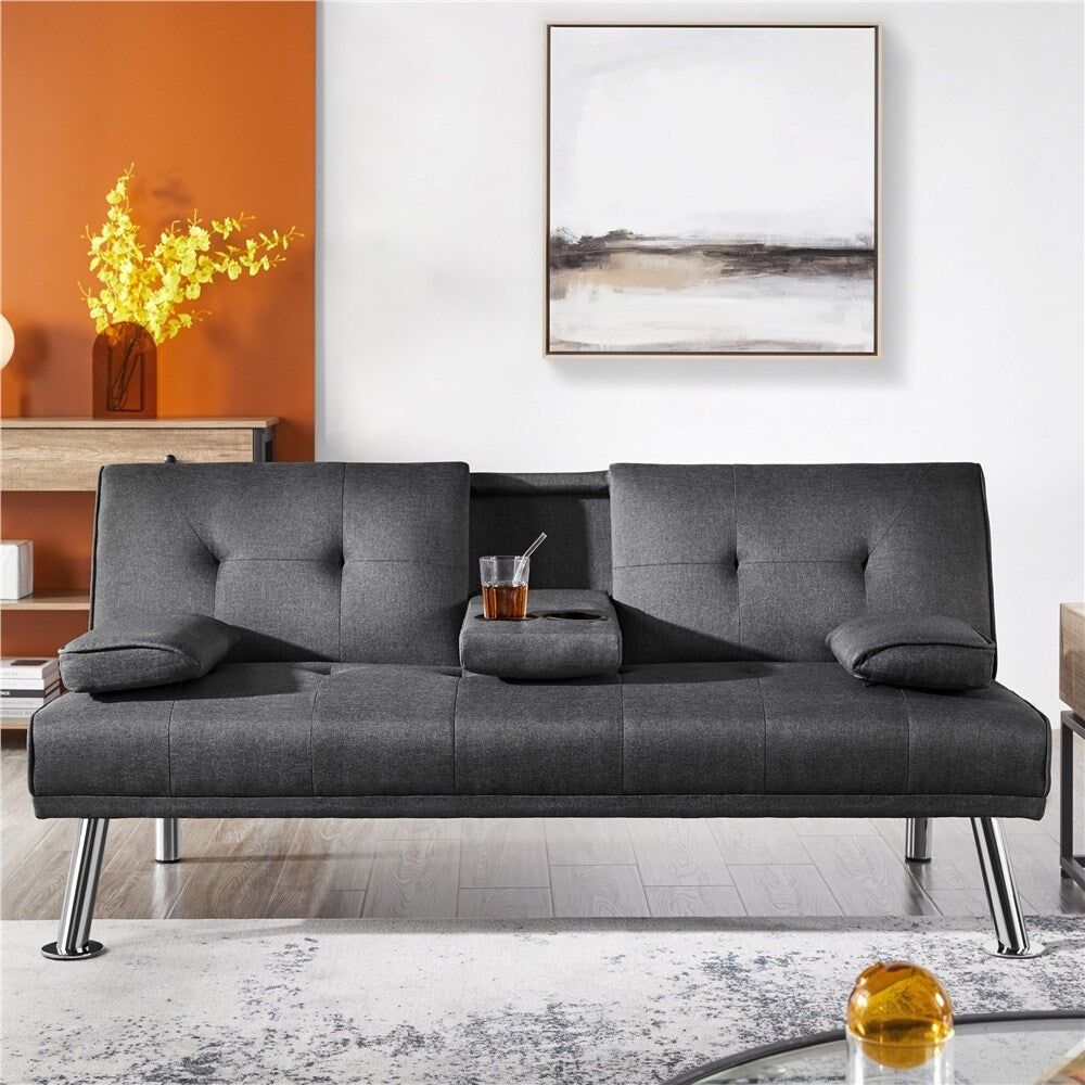 Dark Gray Tufted Fabric Convertible Futon Sofa Bed L14435
