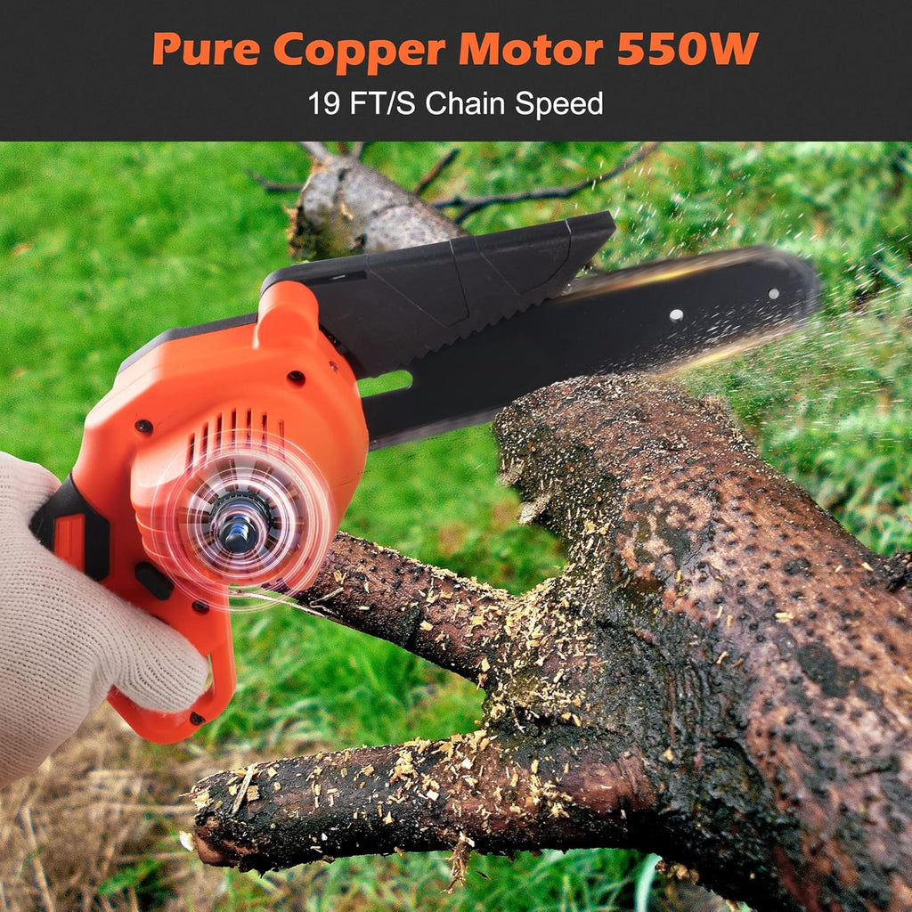 Mini Chainsaw 6 Inch Cordless Pruning Saw with 2 Rechargeable Battery H524275