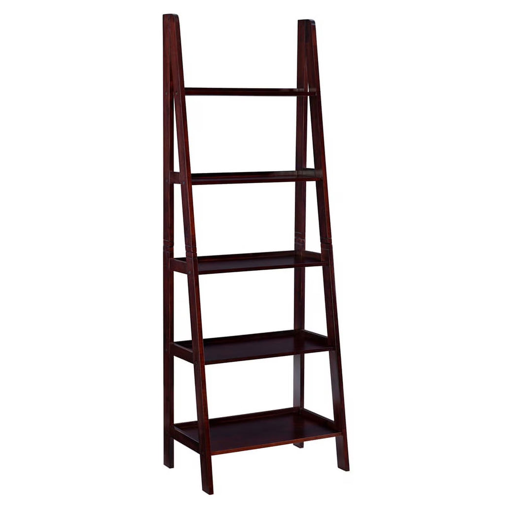 5-Shelf Wood Ladder Bookshelf in Espresso L430913