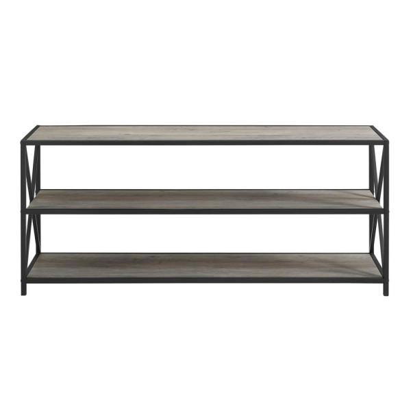 Grey Wash Metal and Wood Media Bookshelf O7267